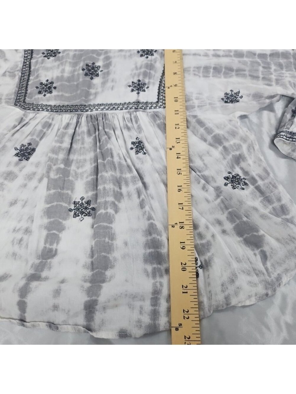 Zara Woman S Embroidered Boho Peasant Tunic Gray Tie Dye Cottagecore Festival - Picture 5 of 16